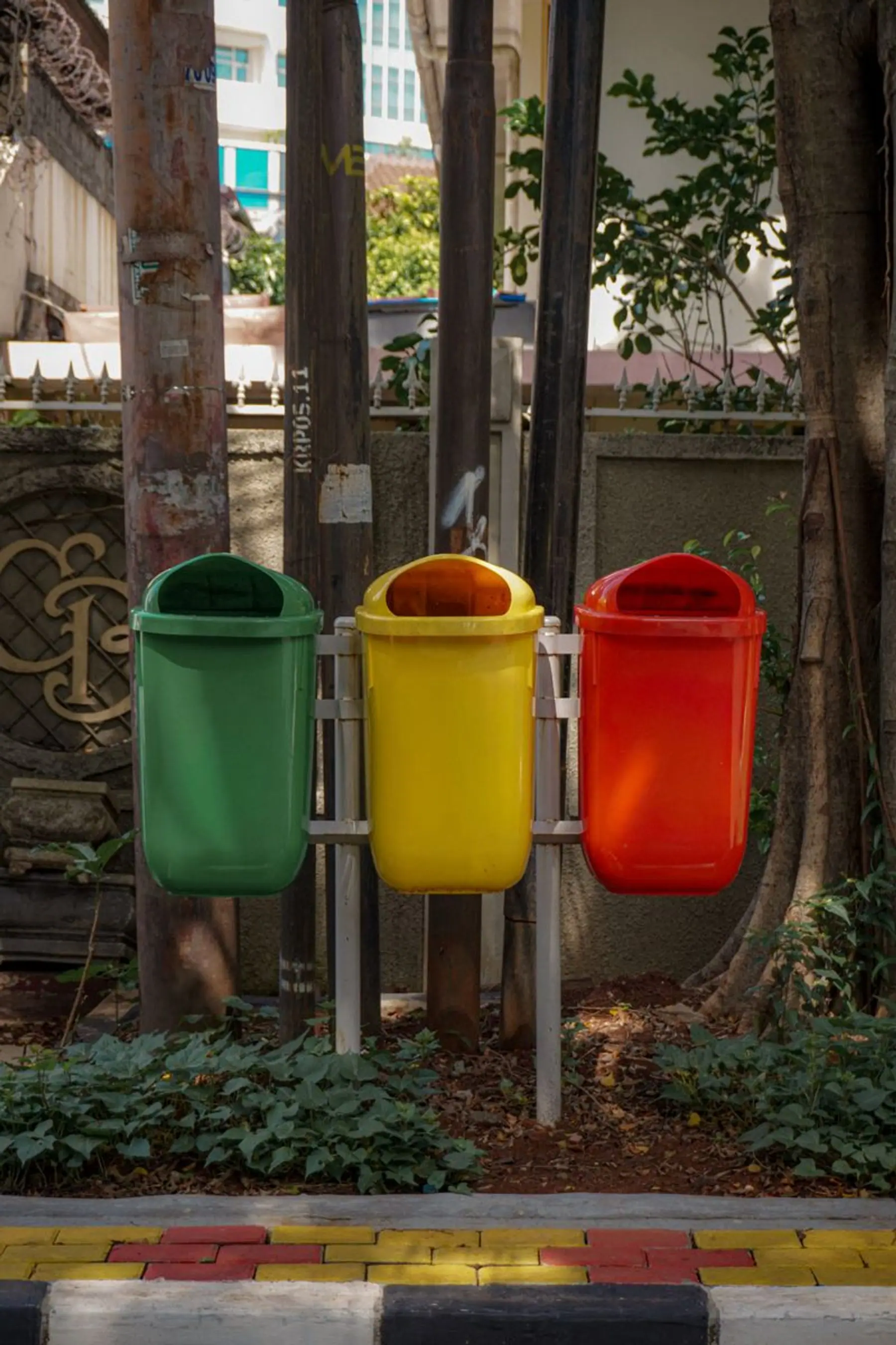 Colour-coded waste segregation bins
