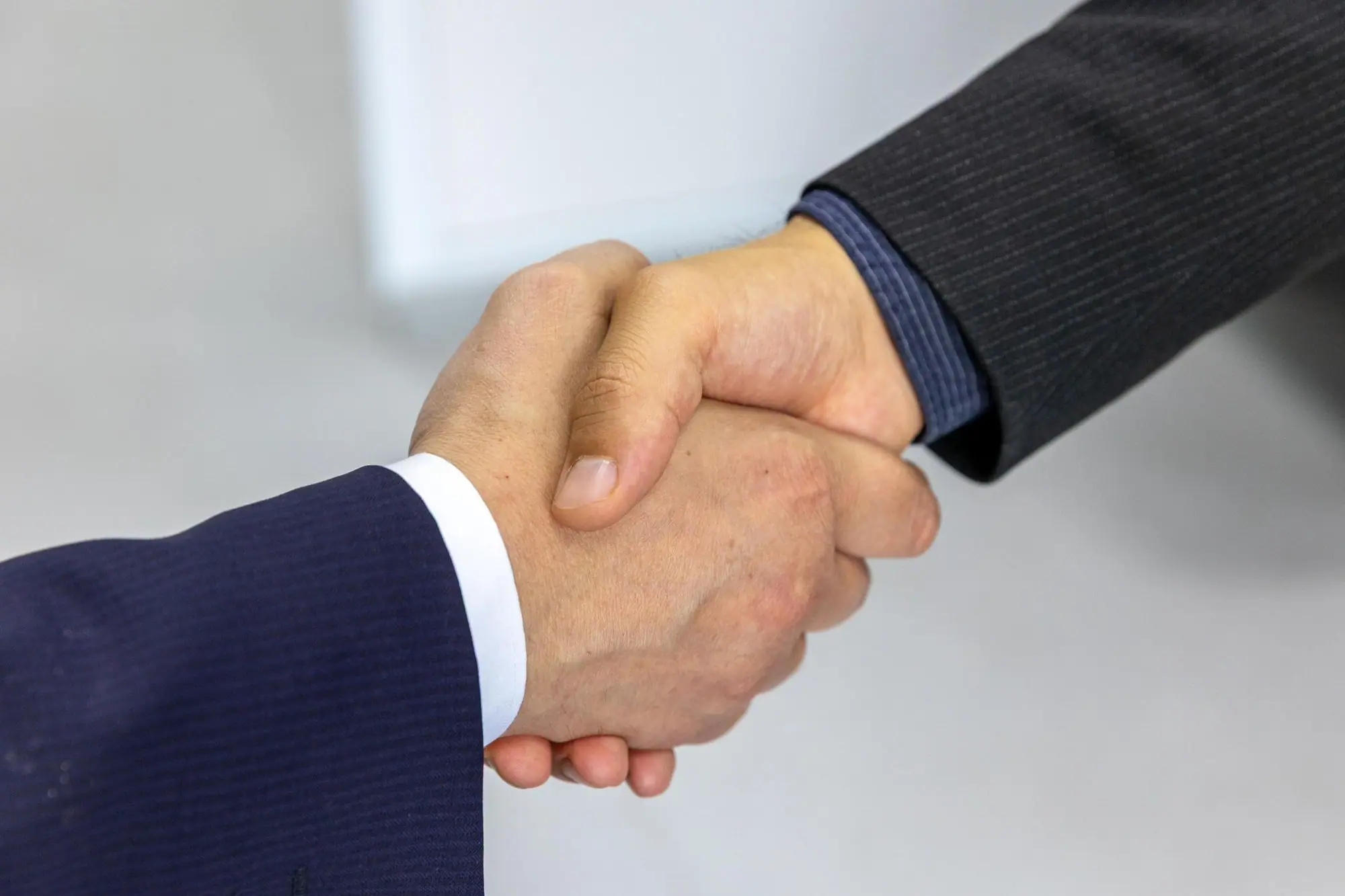 Two business partners shaking hands to seal an agreement
