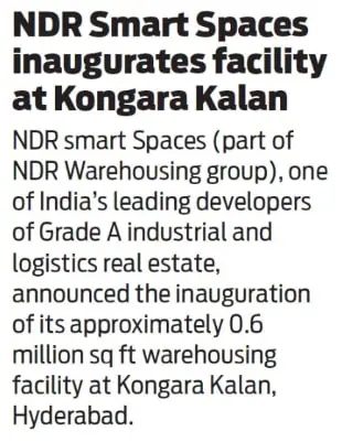 New Indian Express: NDR Smart Spaces inaugurates facility at Kongara Kalan