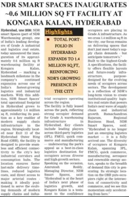 Surya: NDR Smart Spaces inaugurates ~0.6 million sq ft facility at Kongara Kalan, Hyderabad