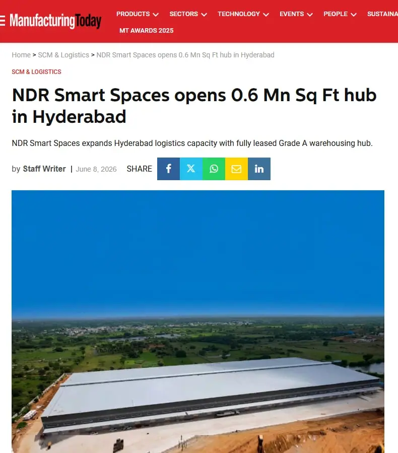 Manufacturing Today India: NDR Smart Spaces opens 0.6 Mn Sq Ft hub in Hyderabad